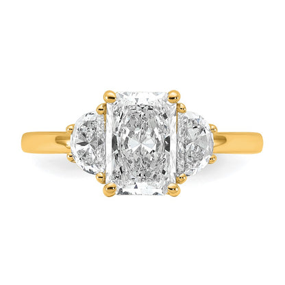 14K Yellow Gold 2 carat Certified Lab Grown Diamond VS+ F+ Radiant and Half Moon Complete Three Stone Engagement Ring