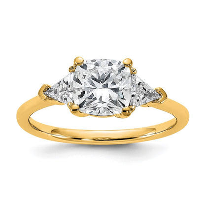 14K Yellow Gold 2 carat Certified Lab Grown Diamond VS/SI+ G+ Cushion and Triangle Complete Three Stone Engagement Ring