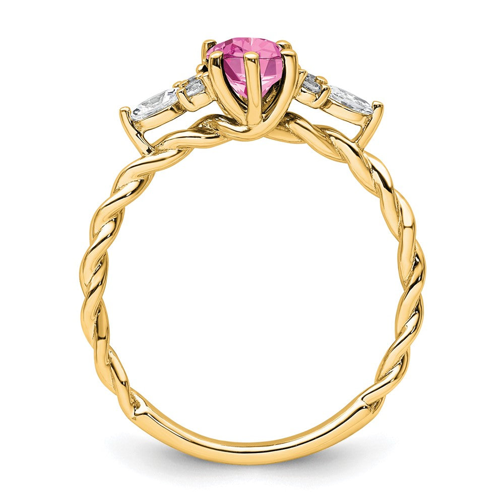14K Yellow Gold Diamond and 7x5 Oval October/Lab Created Pink Sapphire Size 7 Twisted Ring