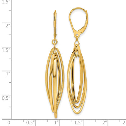 14K Yellow Gold Polished Twisted Ovals Dangle Leverback Earrings
