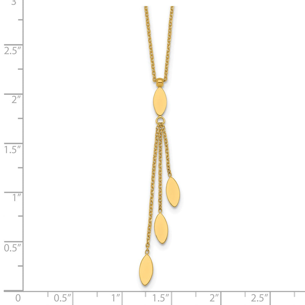 14K Yellow Gold Polished Oval 3-Dangles 16 Inch Necklace Plus 2 Inch Extender