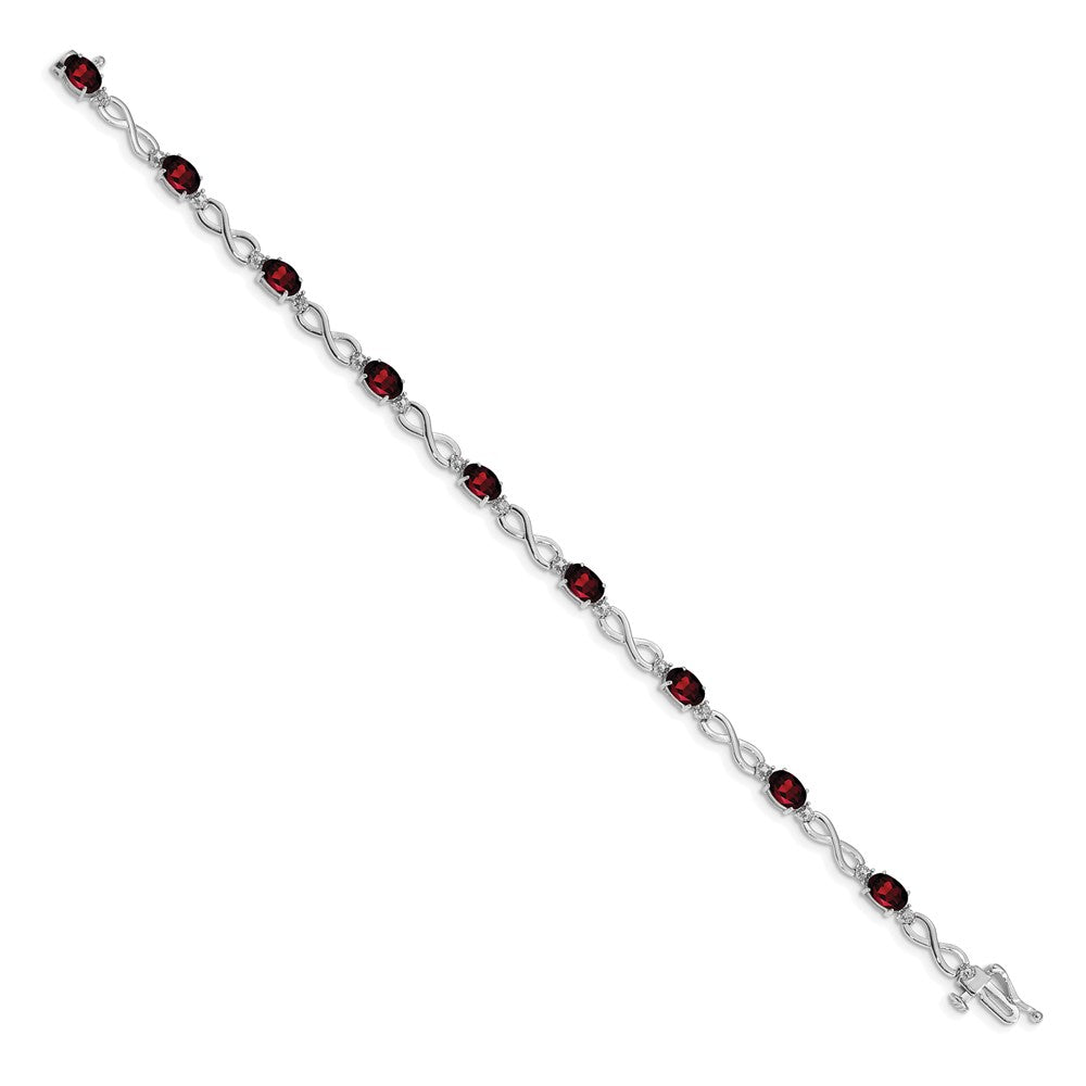 14K White Gold Complete Oval Garnet and Diamond Infinity Link 7 Inch Bracelet
