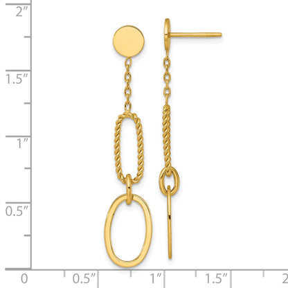 14K Yellow Gold Polished And Twisted Oval Link Dangle Post Earrings