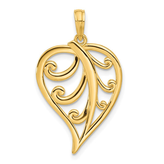 14K Yellow Gold Polished Leaf Pendant