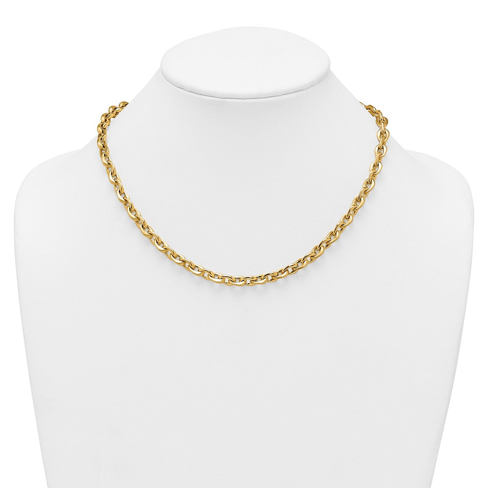 14K Yellow Gold Polished And Brushed 6.5mm Fancy Cable Chain 18 Inch Necklace