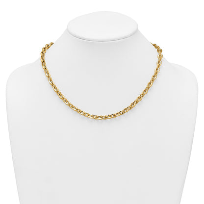 14K Yellow Gold Polished And Brushed 6.5mm Fancy Cable Chain 18 Inch Necklace