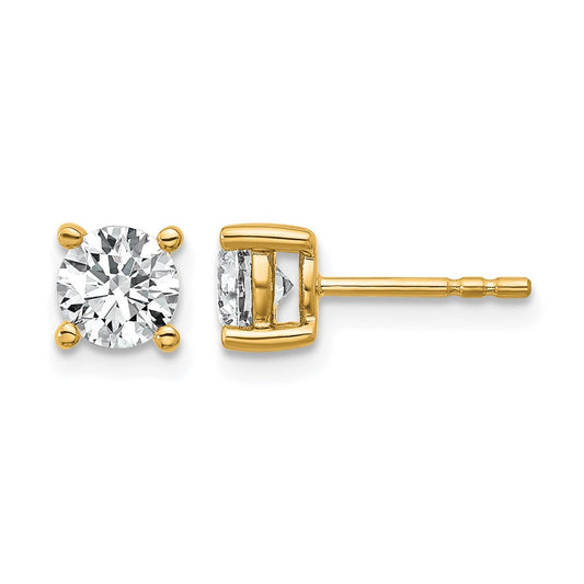 14K Yellow Gold 1 carat Certified Lab Grown Diamond VS+ F+ Round Complete Four Prong Lightweight Stud Earrings