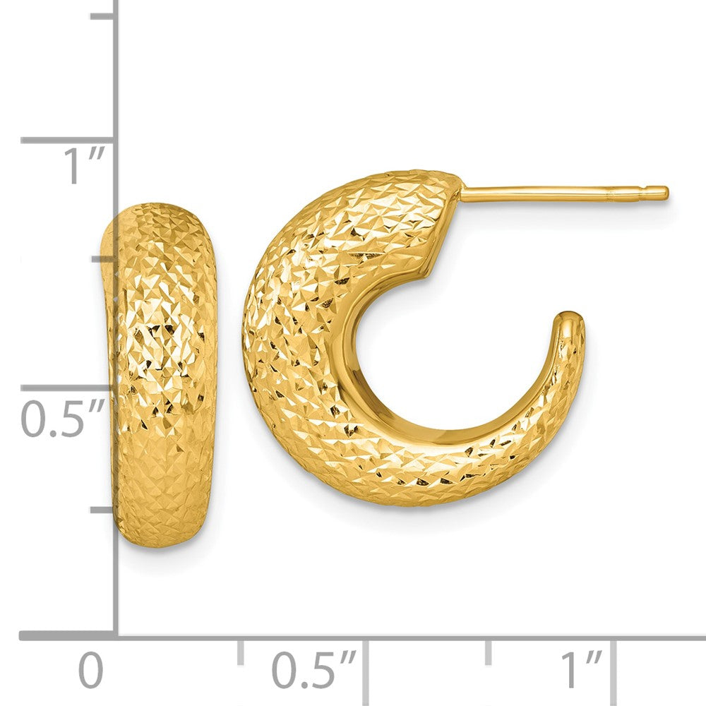 14K Yellow Gold Polished Diamond-cut Hollow C-Hoop Post Earrings