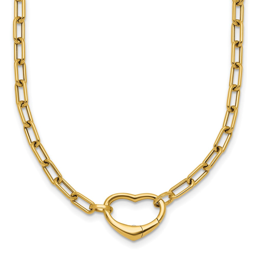 14K Yellow Gold Polished Oval Link with Heart Clasp 18 Inch Necklace able to Convert to Bracelet