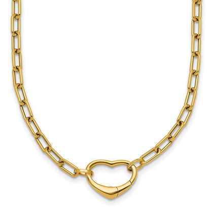 14K Yellow Gold Polished Oval Link with Heart Clasp 18 Inch Necklace able to Convert to Bracelet