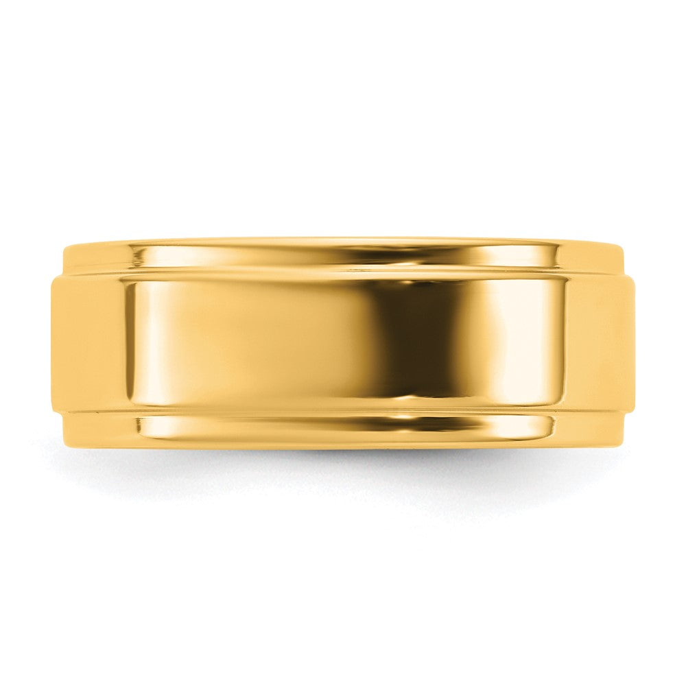 14K Yellow Gold 7mm Flat with Step Edge Wedding Band Ring
