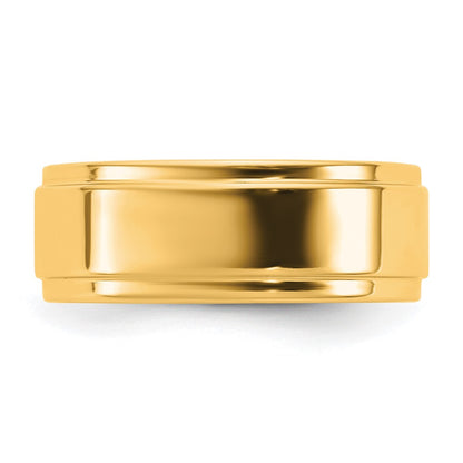 14K Yellow Gold 7mm Flat with Step Edge Wedding Band Ring