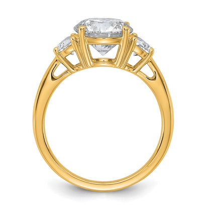 14K Yellow Gold 3 1/8 carat Certified Lab Grown Diamond VS+F+ Round Complete Three Stone Engagement Ring