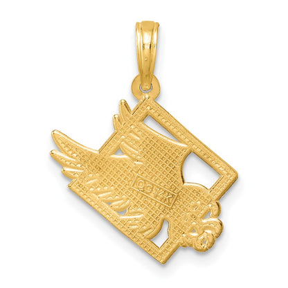 14K Yellow Gold Polished Eagle in Square Pendant