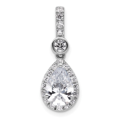 14K White Gold 2 carat Lab Grown Diamond VS/SI+ G+ Pear Complete Halo Pendant