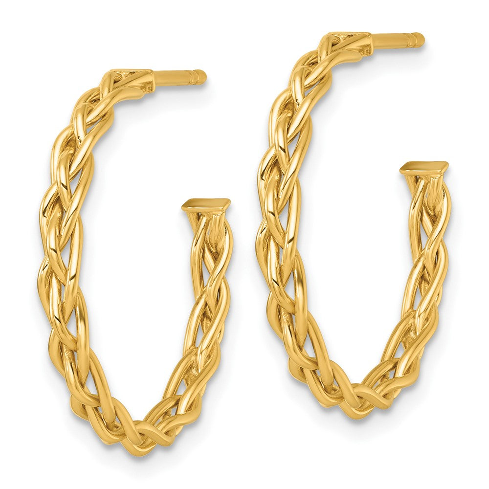 14K Yellow Gold Polished Woven Braid 3 x 24mm C-Hoop Post Earrings