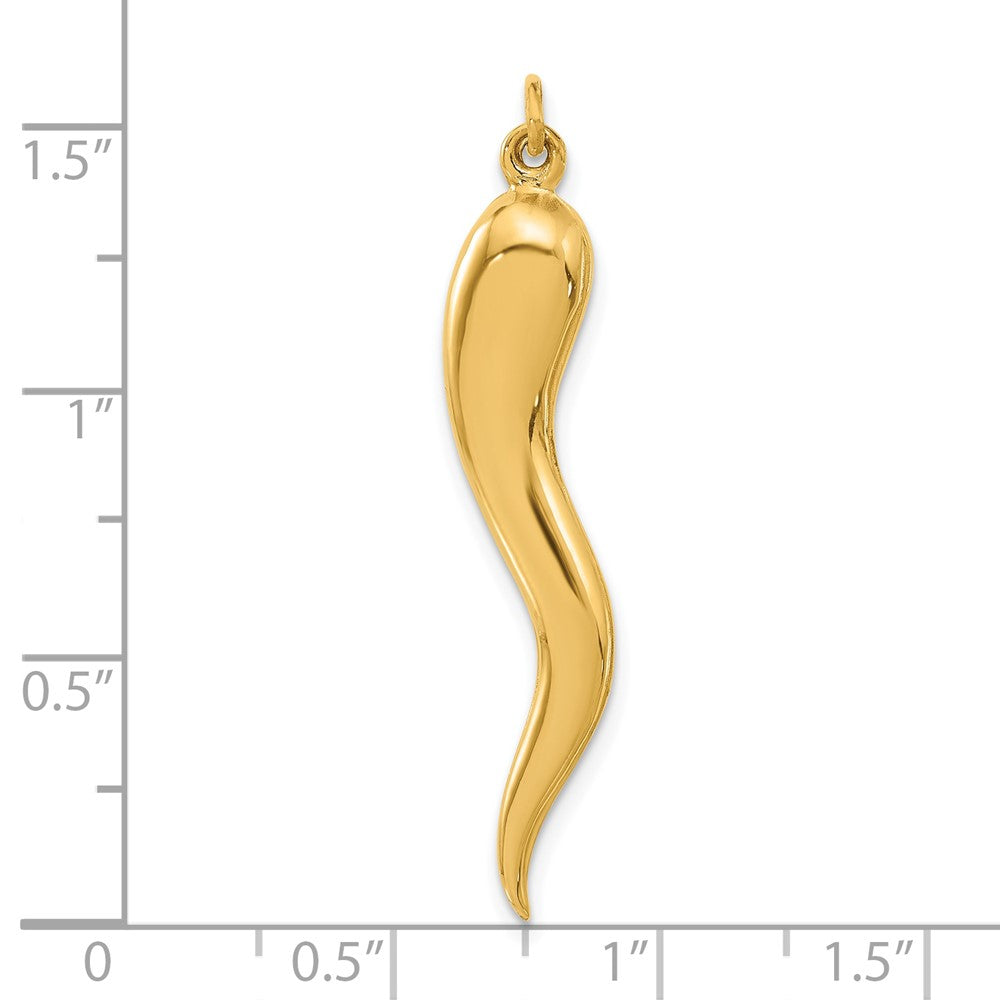 14K Yellow Gold Polished Hollow 3-D Italian Horn Pendant