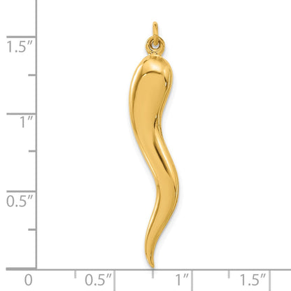 14K Yellow Gold Polished Hollow 3-D Italian Horn Pendant