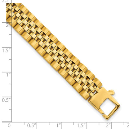 14k Yellow Gold Brushed and Polished Fancy Link 12mm Men's Chain Bracelet