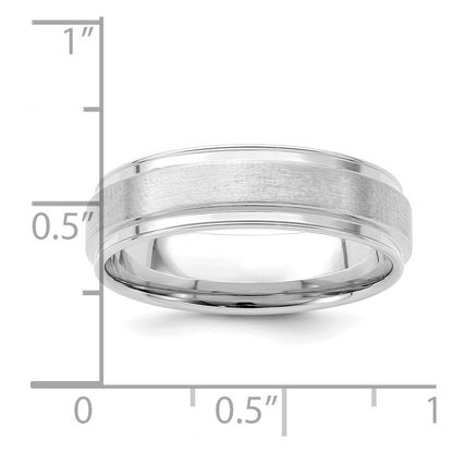 14K White Gold 6mm Standard Weight Comfort Fit Brushed Satin Fancy Wedding Band Ring