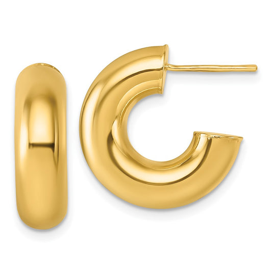 14K Yellow Gold Polished 6.00 x 20mm Tube C-Hoop Post Earrings