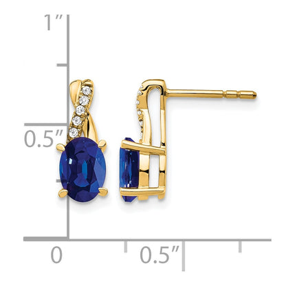 14K Yellow Gold 7x5 Oval September/Lab Created Sapphire and Diamond Post Earrings