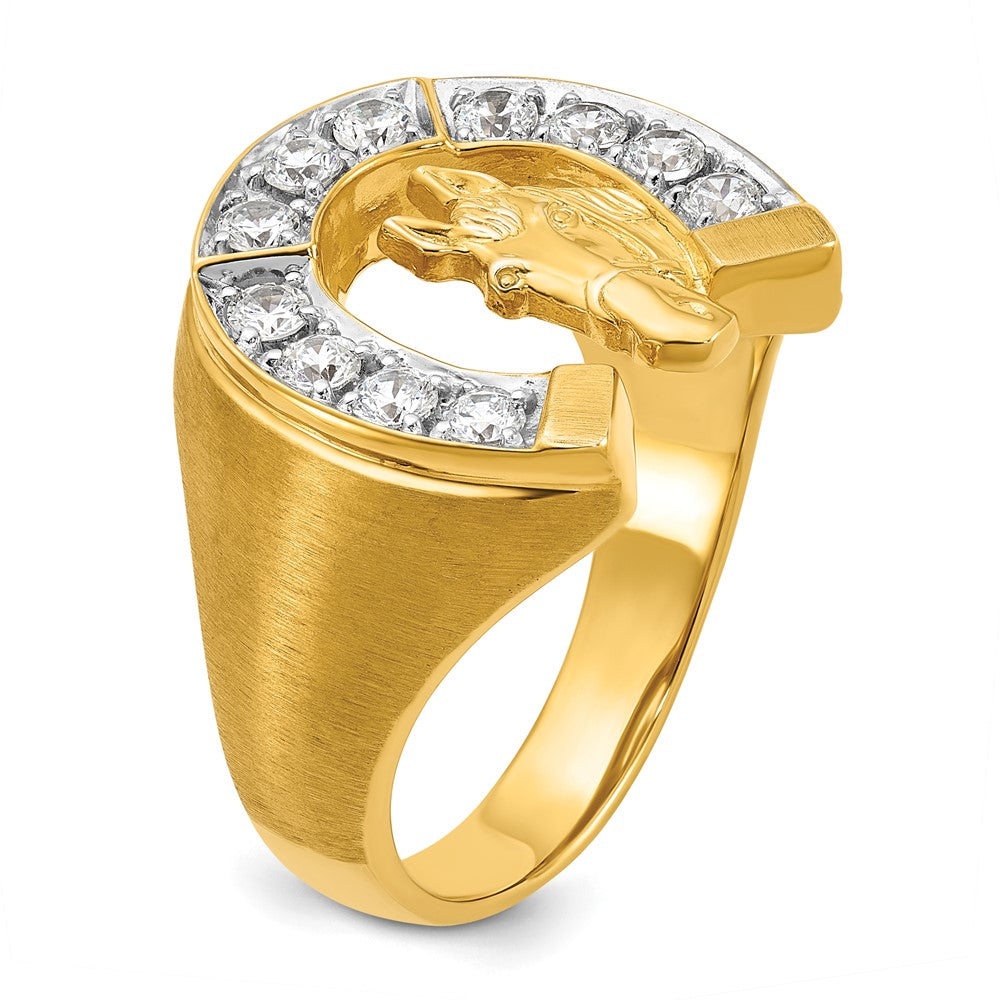 14K Yellow Gold YG with Rh IBGoodman Men's Satin Horseshoe Diamond Complete Ring