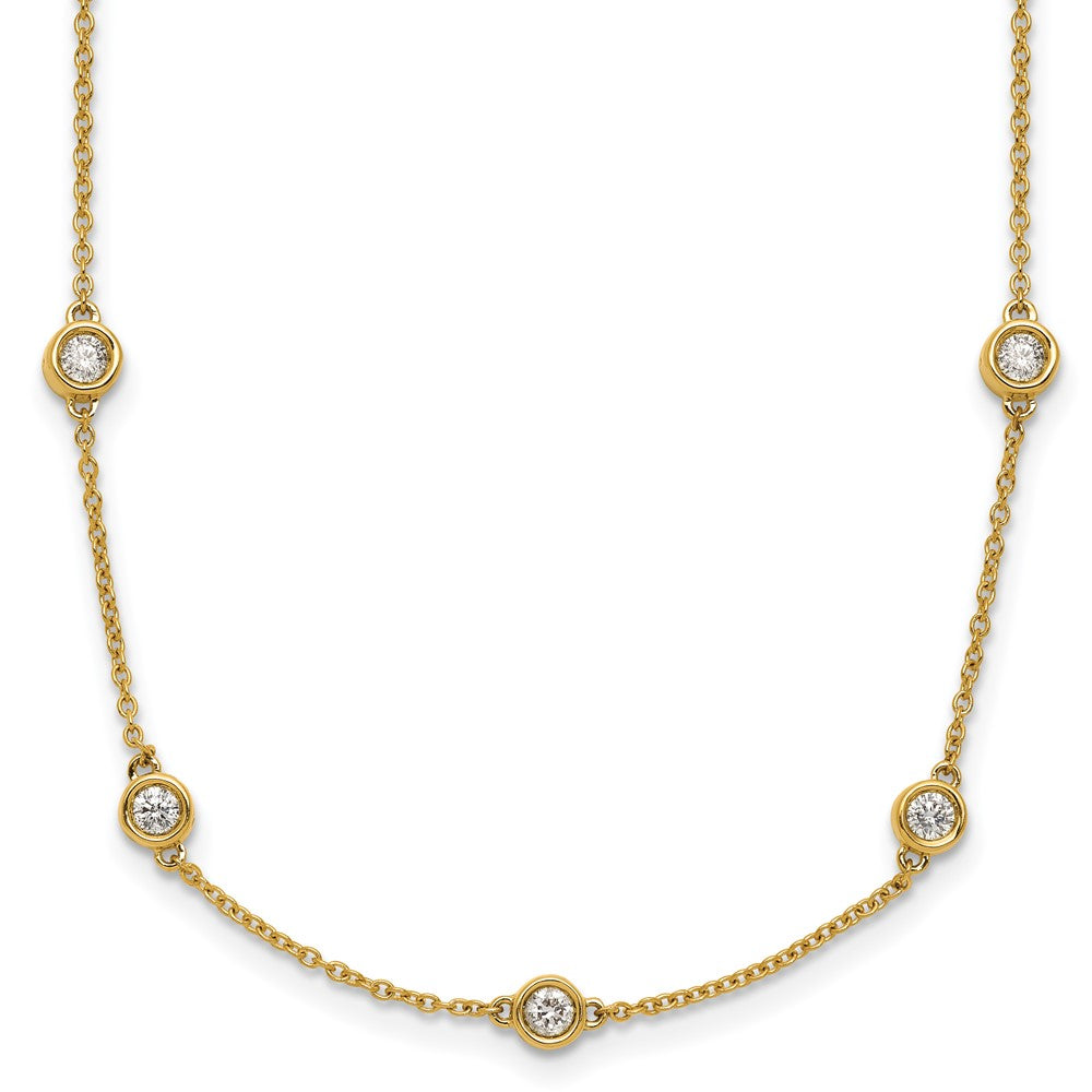 14K Yellow Gold Complete 1.3 carat Bezel-set Diamond and Cable Chain 20-Station 20 Inch Necklace