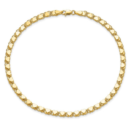 14K Yellow Gold Polished Double-Sided Hearts Double Link Anklet