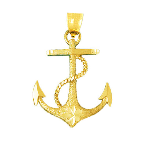 14K Gold Ship Rope and Anchor Pendant