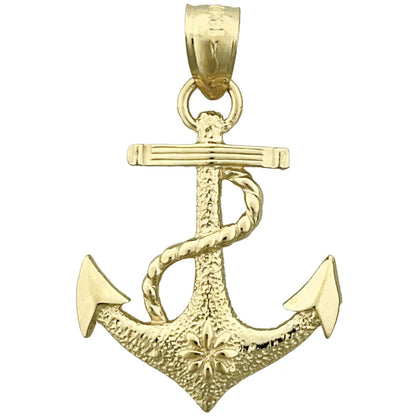 14K Gold 25MM Ship Rope and Anchor Pendant