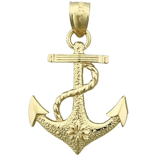 14K Gold 25MM Ship Rope and Anchor Pendant