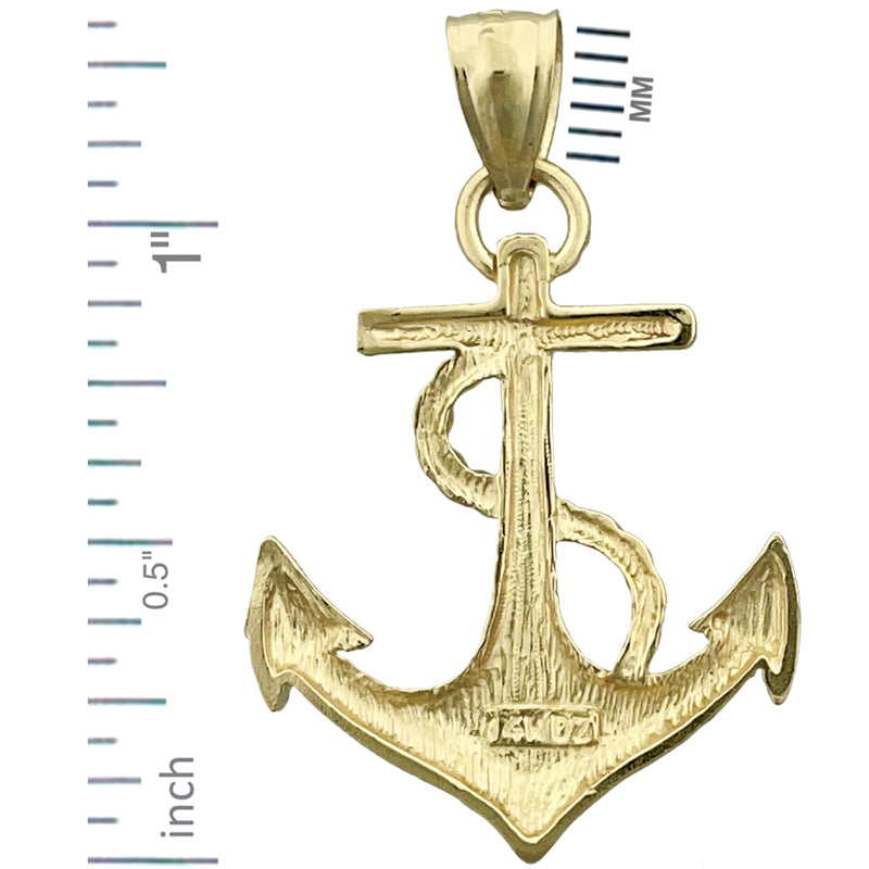 14K Gold 25MM Ship Rope and Anchor Pendant