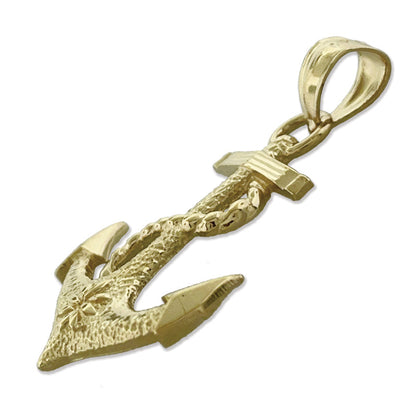 14K Gold 25MM Ship Rope and Anchor Pendant