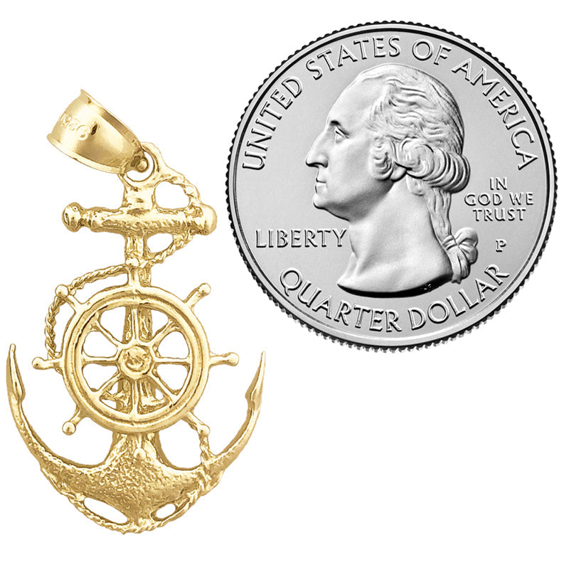 14K Gold Sailor Rope, Ship Wheel and Anchor Pendant