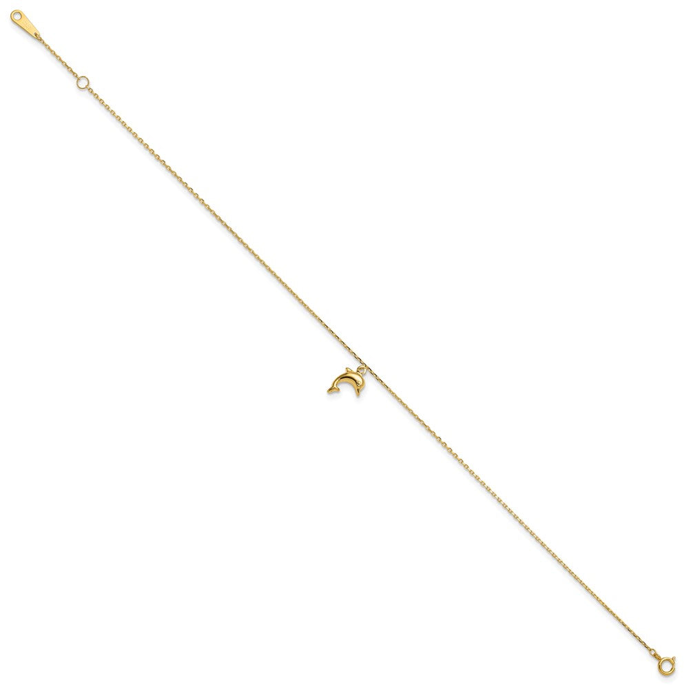 10K Yellow Gold Dolphin Charm 9In With 1In Extension Anklet