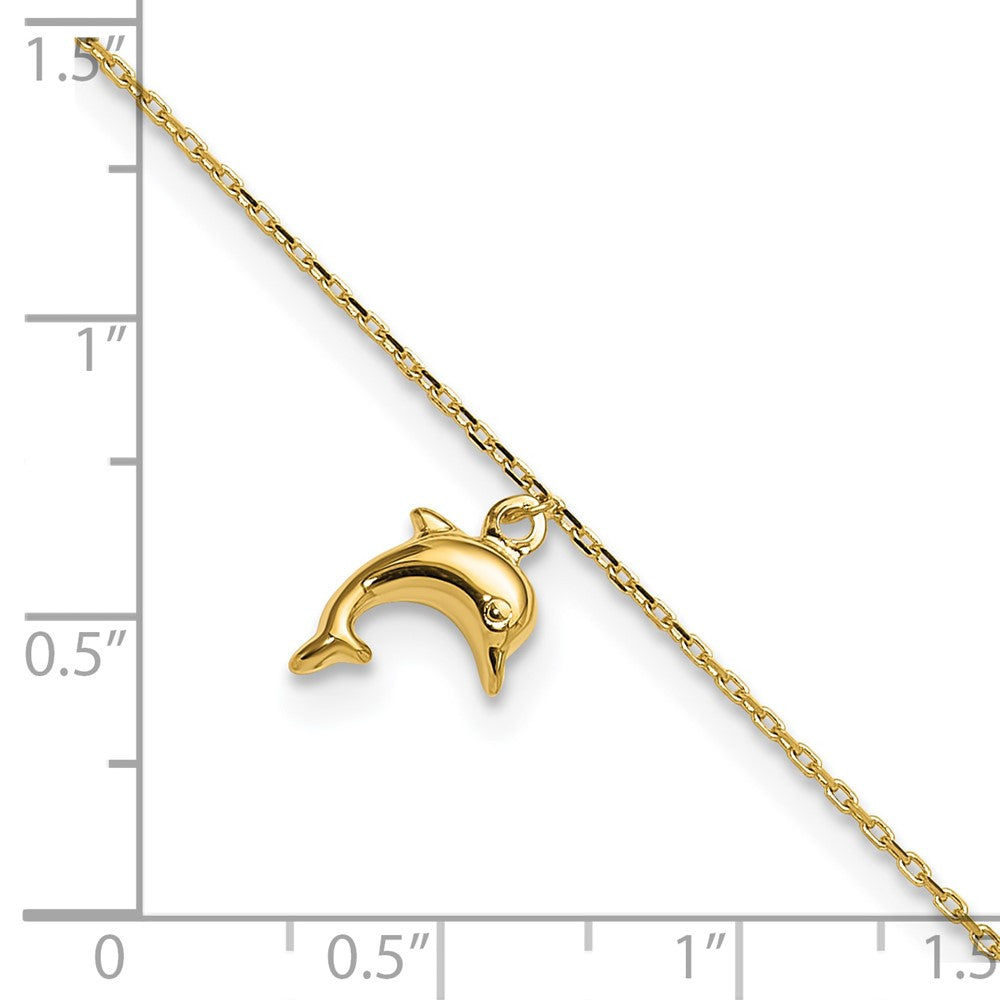 10K Yellow Gold Dolphin Charm 9In With 1In Extension Anklet