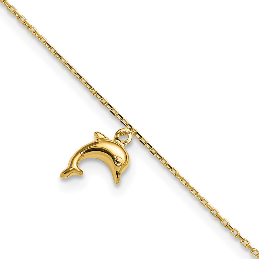 10K Yellow Gold Dolphin Charm 9In With 1In Extension Anklet