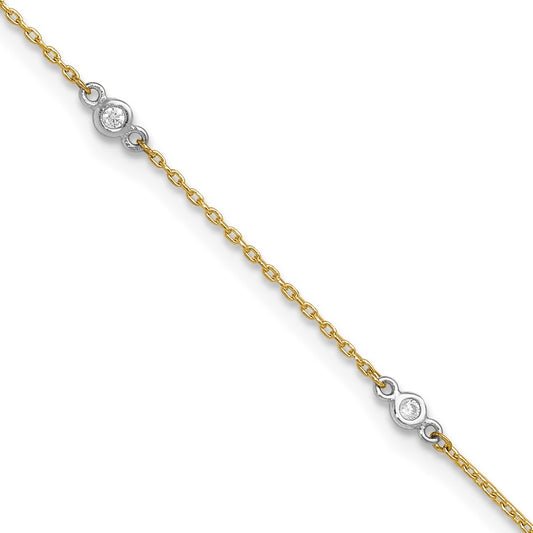 10K Two-Tone Cz 9In Plus 1In Ext. Anklet