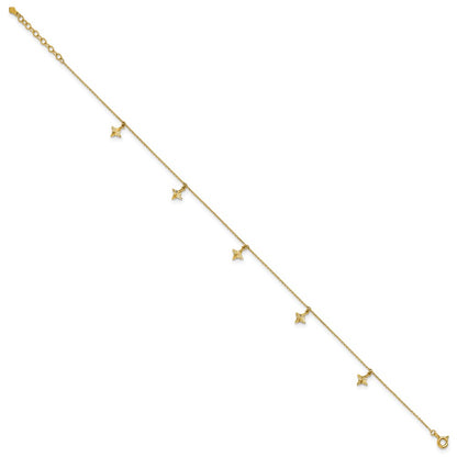 10K Yellow Gold Polished Diamond-Cut Stars 5-Station 9 Inch With 1 Extension Anklet