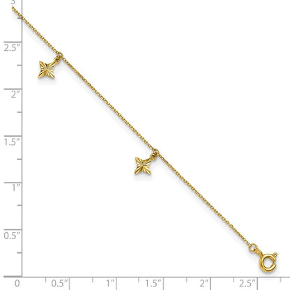 10K Yellow Gold Polished Diamond-Cut Stars 5-Station 9 Inch With 1 Extension Anklet