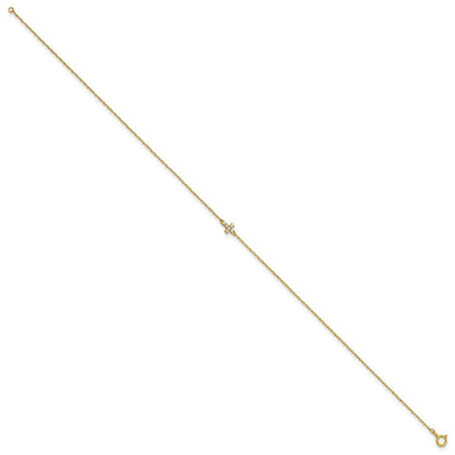 10K Yellow Gold Polished Cz Cross 10 Inch Anklet