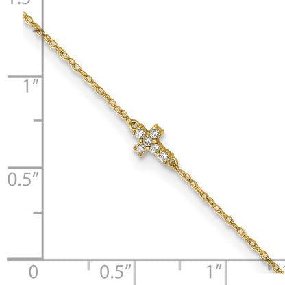 10K Yellow Gold Polished Cz Cross 10 Inch Anklet