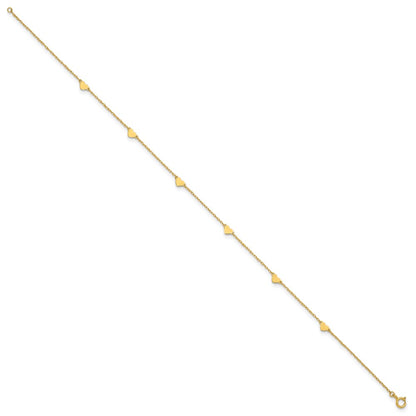 10K Yellow Gold Polished Heart 6-Station 10 Inch Anklet
