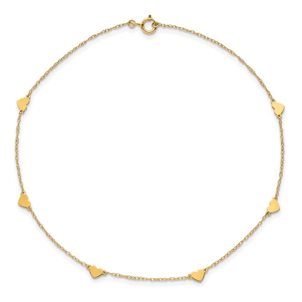 10K Yellow Gold Polished Heart 6-Station 10 Inch Anklet