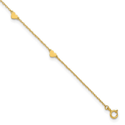10K Yellow Gold Polished Heart 6-Station 10 Inch Anklet