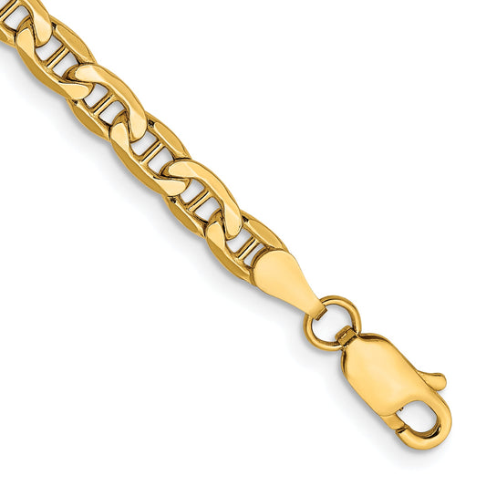 9 Inch 10K Yellow Gold 4mm Semi-Solid Anchor Chain Bracelet