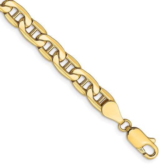 7 Inch 10K Yellow Gold 10K 5.5mm Semi-Solid Anchor Chain Bracelet