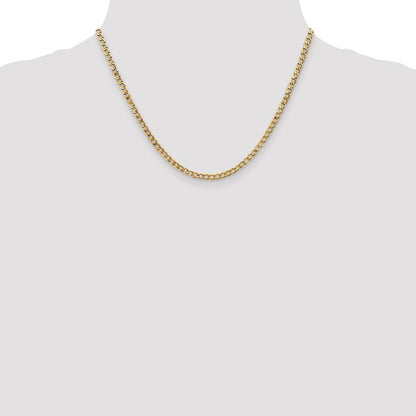 18 Inch 10k Yellow Gold 3.35mm Semi-Solid Curb Link Chain Necklace