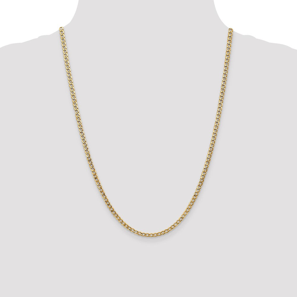24 Inch 10k Yellow Gold 3.35mm Semi-Solid Curb Link Chain Necklace